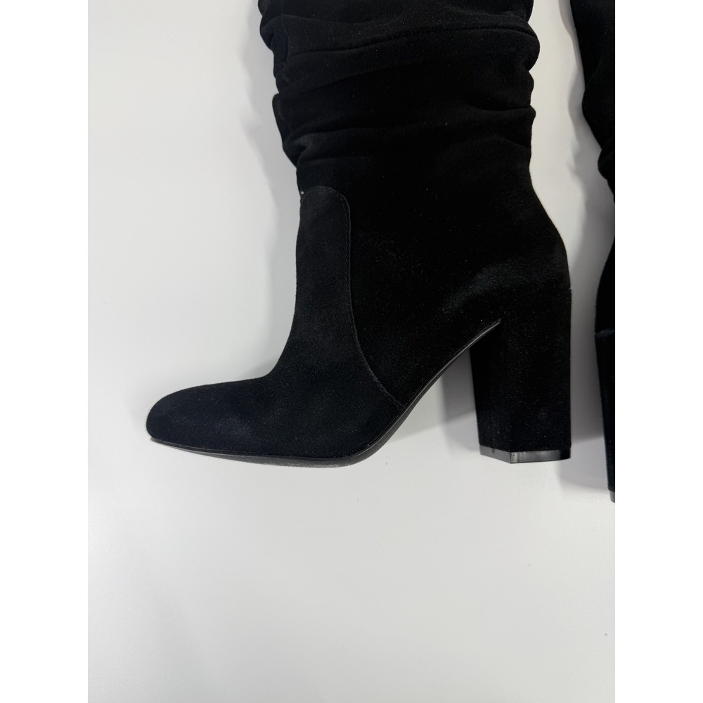 Steve Madden 7M Black Suede Leather Knee High Boots Block Heel Slouchy Moto - Picture 5 of 9